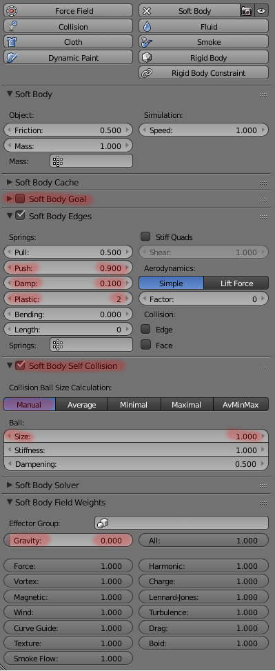 soft body parameters